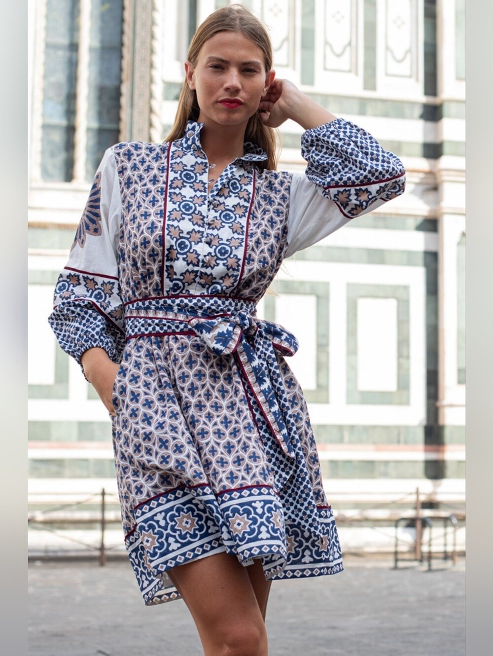 SUE SARTOR Flounce Shorty | Mocha/Navy Piazza Size Small